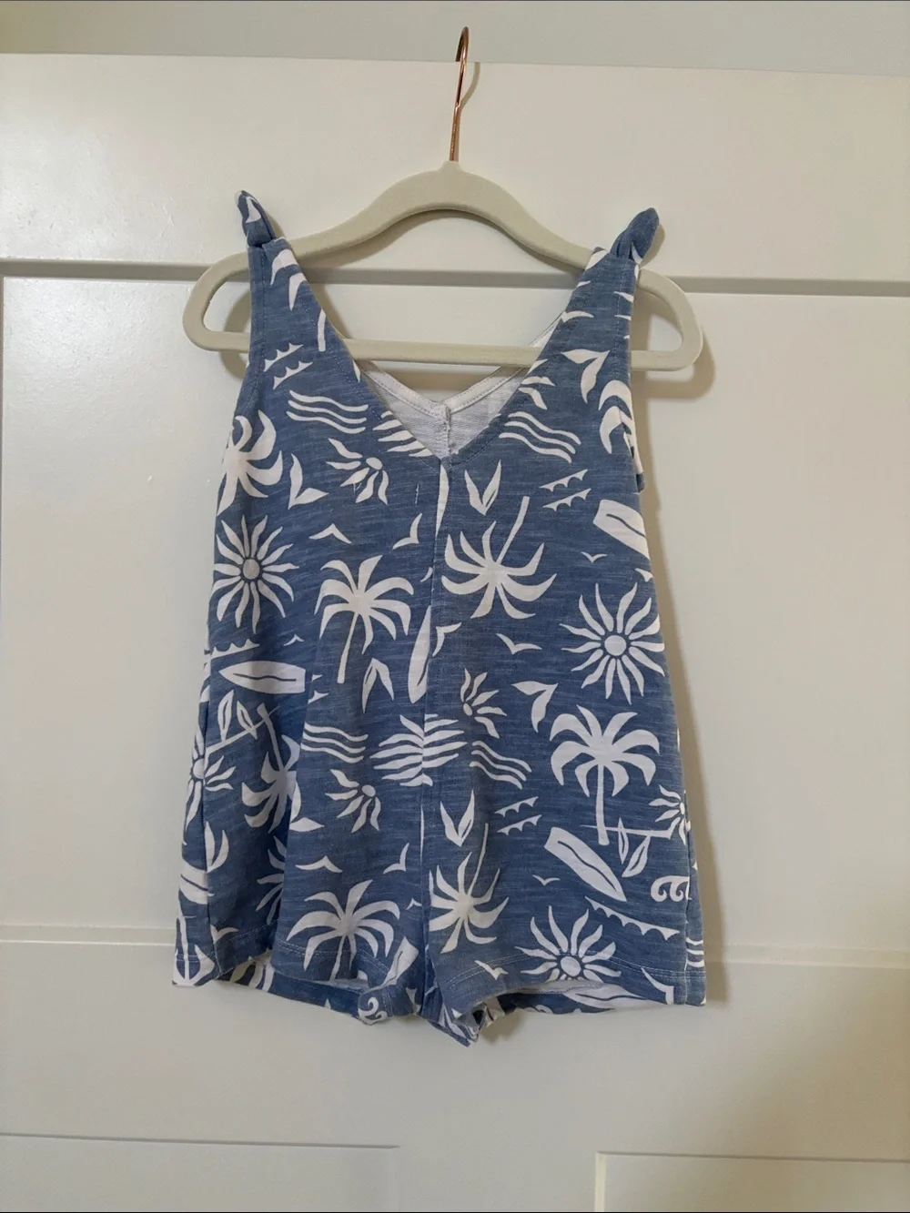 Grayson Mini Toddler Girls Blue Palm-Print Tie-Shoulder Romper 2T
